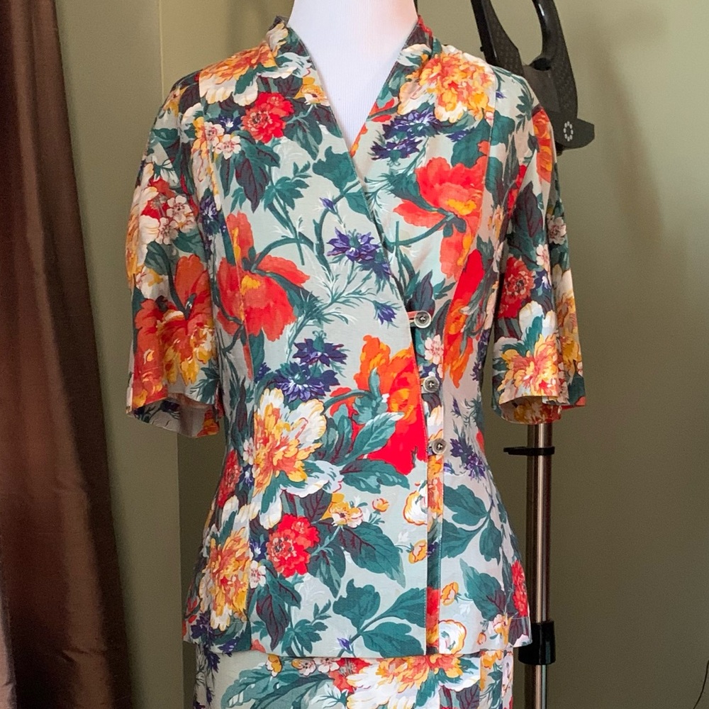 EUC Vintage Geiger of Austria Button Down Front Floral Pink Top Blouse Sz EUR 40